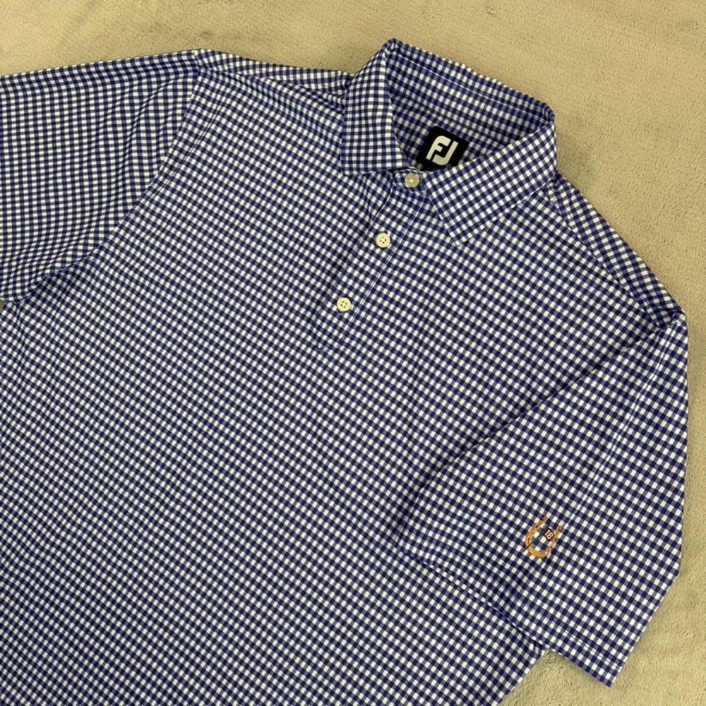 FootJoy x Golden Horseshoe Golf Club Polo Shirt Purple Gingham Check Men Large